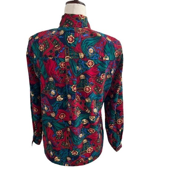 Vintage 90’s Tassel + Medallions Tie Neck Long Sleeve Button Front Blouse 6P - Picture 5 of 8